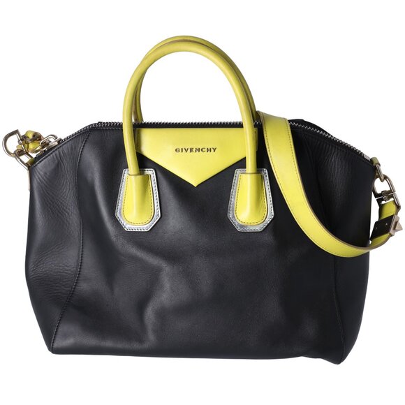GIVENCHY Antigona Large Top Zip Satchel Shoulder Bag Black Yellow Leather - Picture 1 of 13
